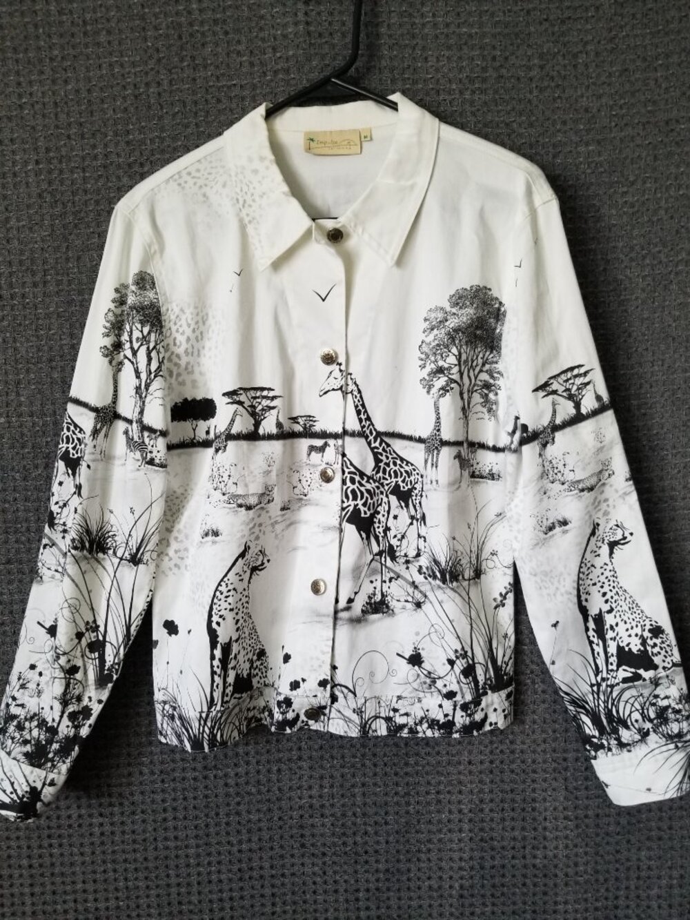 Impulse California Jacket Button Up Long Sleeve Cropped Safari Giraffe M Vintage